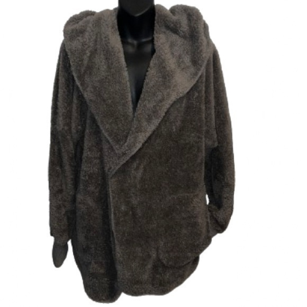 Hem & Thread charcoal gray hooded open front oversized cardigan NWT one size